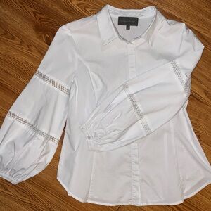 Sunday in Brooklyn White Button Down Shirt With Puff Sleeve w Eyelet Detail